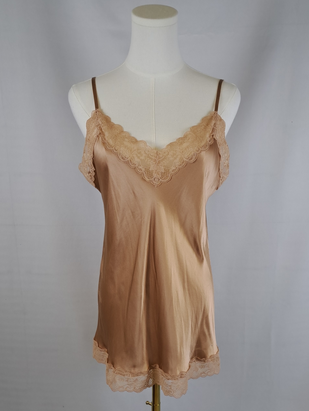 intimissimi Natural Satin Pink Lace Trim Silk Camisole Chemise Top Small w FLAWS